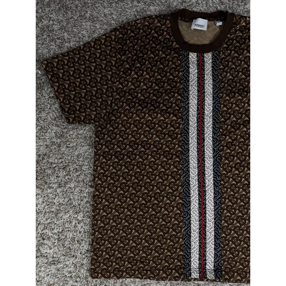 Burberry Stripe Monogram Short Sleeve Brown T-Shirt Men's Size Medium - Picture 4 of 12